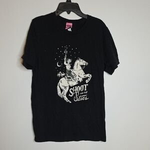 Black Graphic T-Shirt - Shoot for the Stars Cowgirl Size Medium